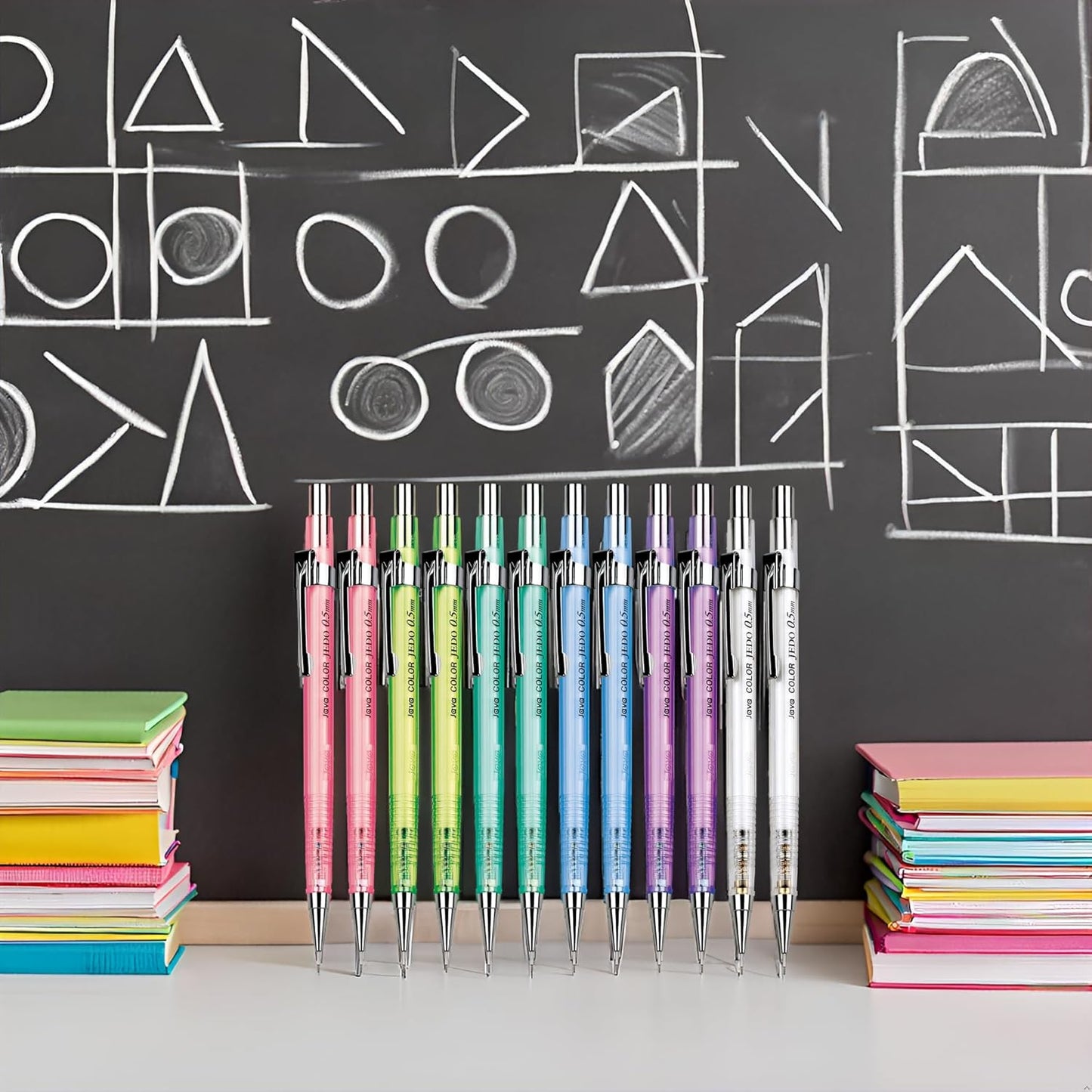 JVPEN Transparent Mechanical Pencils – 0.5 mm Drafting Pencils, Assorted Clear Colors – Smooth Writing, Non-Slip Grip, Built-in Eraser – Ideal for School, Office & Technical Drawing – 12-Pack