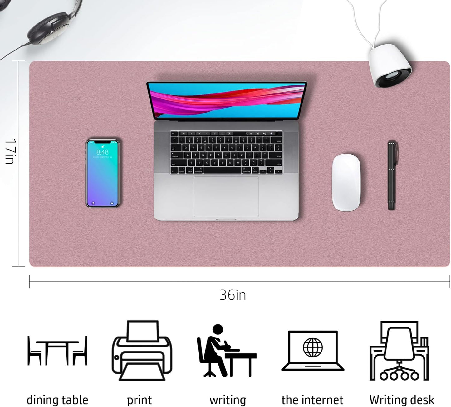 Aothia Double-Sided PU Leather Desk Pad - Non-Slip Large Mouse Pad & Desk Mat for Office, Home - Waterproof, Easy to Clean, Durable Dual-Sided Surface (36" x 17", Purple)