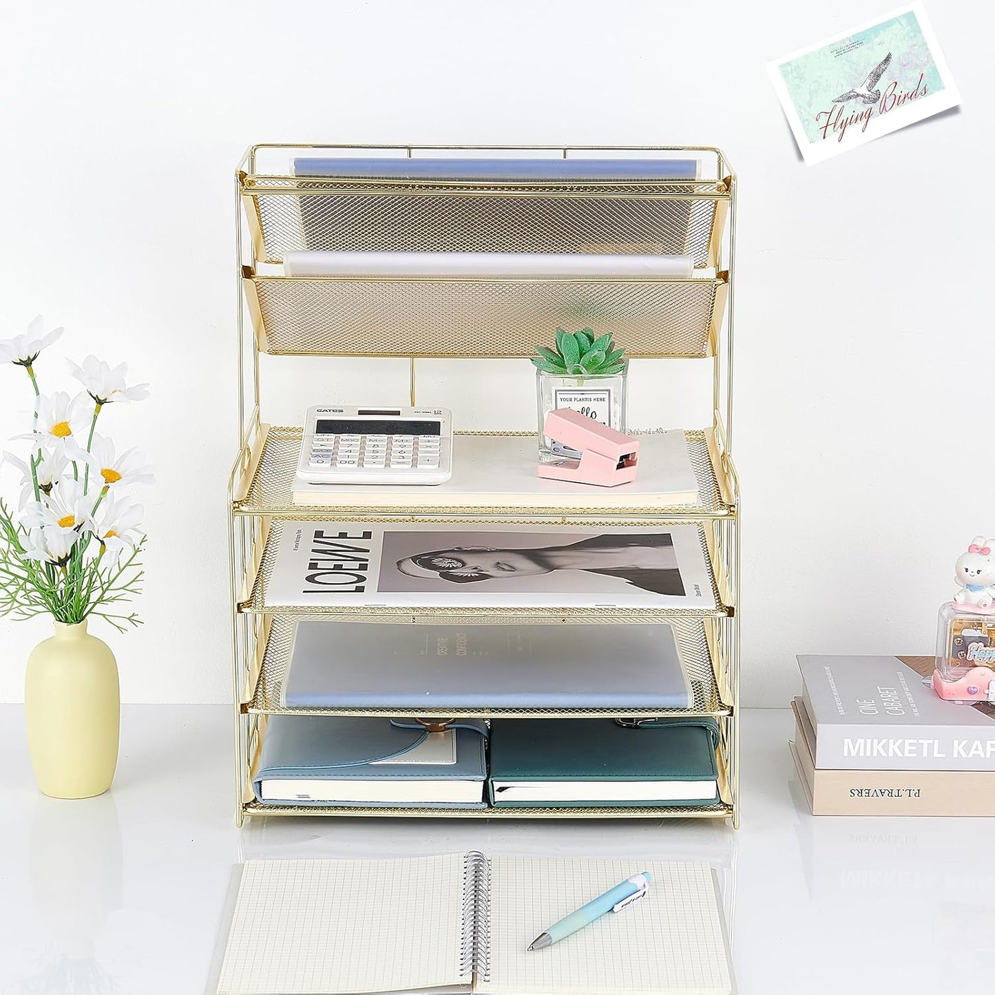 6-Tier Letter Tray Paper Organizer, Desk Organizers and Accessories, Desktop File Organizer, Office Desk Accessories for Office Supplies (Gold)