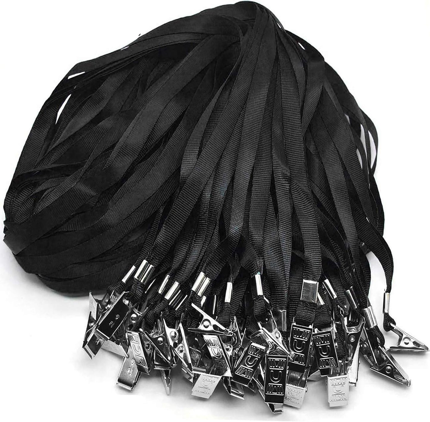 Beebel Black Lanyards 100 Pack Nylon Flat Badge Lanyard Bulldog Clip for Id Badge Name Tags