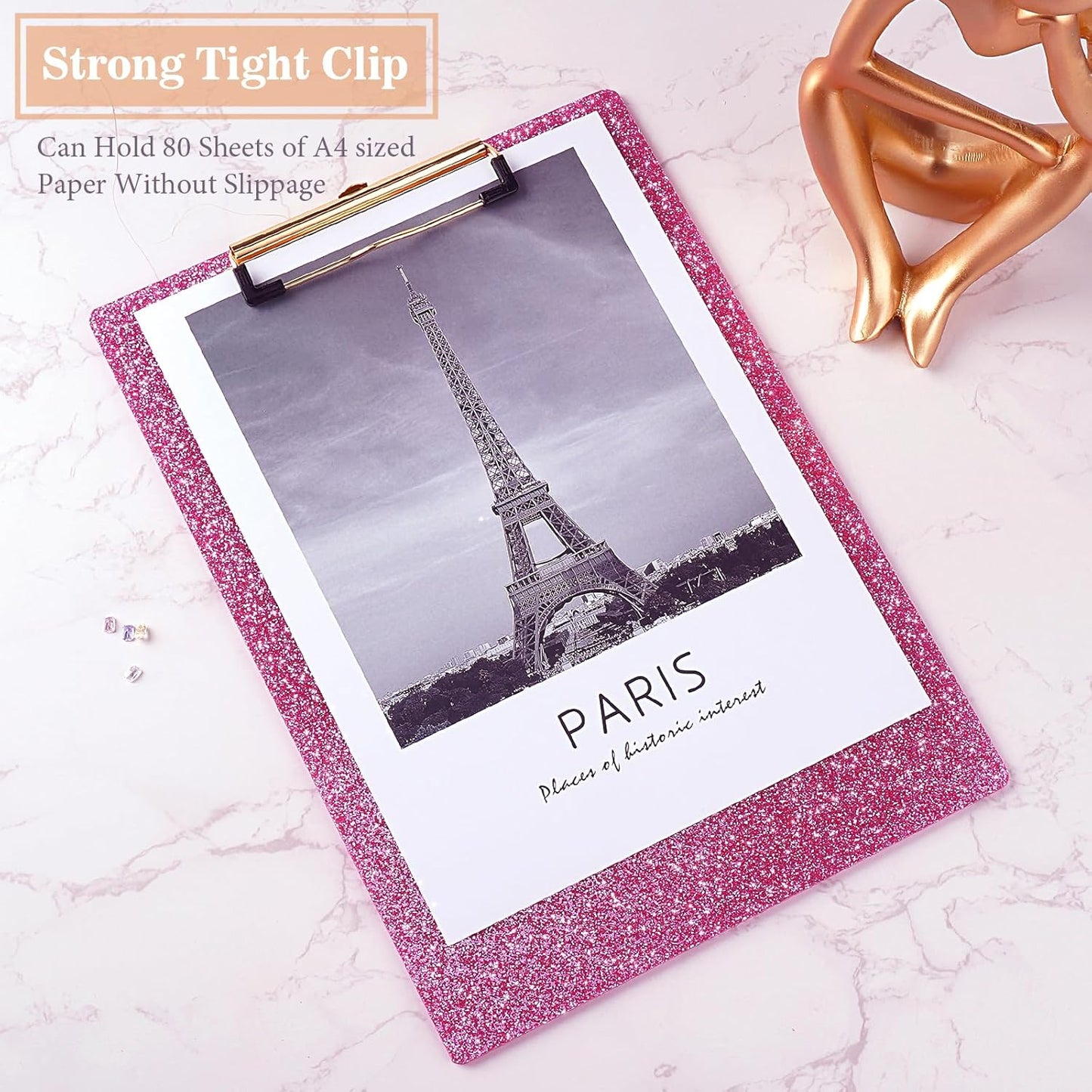 Hongri Plastic Acrylic Glitter Clipboard, 8.5x11" Stardard Letter A4 Size Clipboards for Classroom, Taecher, Women.Cute Confetti Clip Board, Office Supplies, School Supplies.