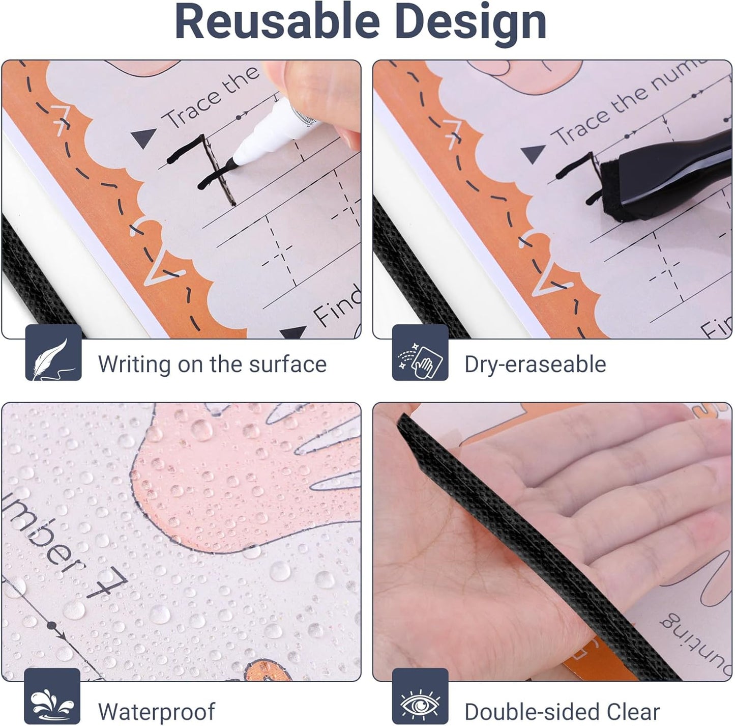 15 Pack Oversized Dry Erase Pocket Sleeves Reusable 10 x 13 Inches Black Shop Ticket Holders Clear Plastic Sleeves Sheet Protectors for Documents, Teacher Classroom & Office Supplies