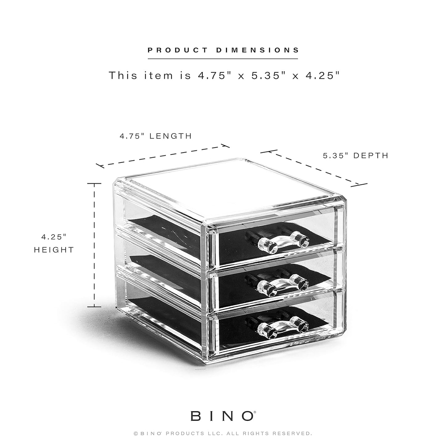 BINO THE MANHATTAN SERIES Acrylic Makeup Drawer Organizer- 3 Drawer Small | Clear Beauty Organizers and Storage| Cosmetic & Makeup Drawer| Home Organization| Jewelry & Vanity Accessories Drawer