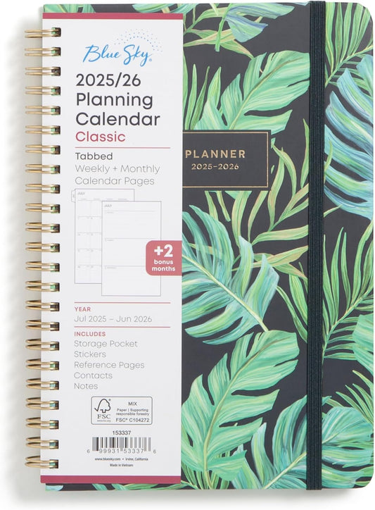 Blue Sky 2025-2026 Academic Year Weekly and Monthly Planner Calendar, July 2025 - June 2026, 12-Month, 5" x 8", Hard Cover, Wirebound, Storage Pocket, Laminated Tabs, Stickers, Avra