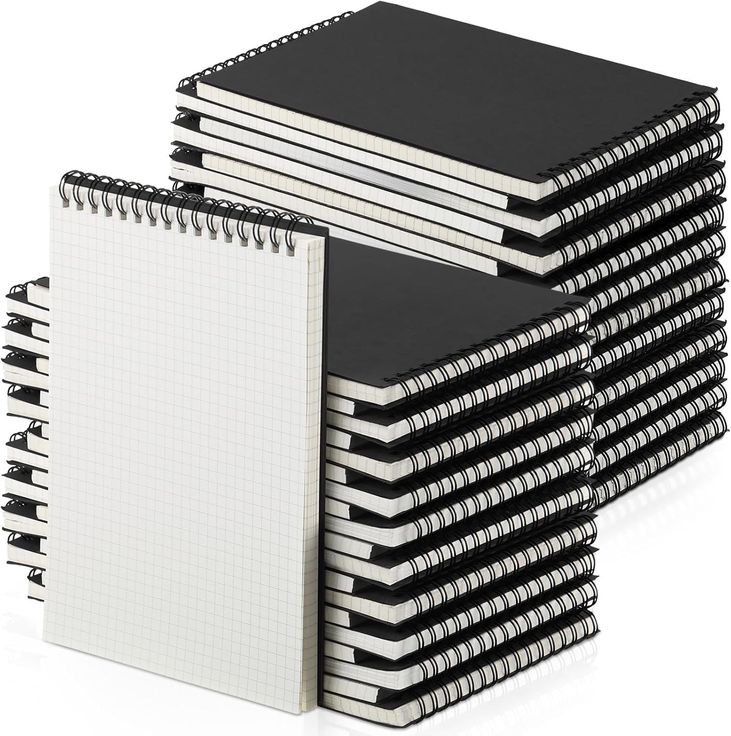 48 Pack Graph Paper Spiral Notepad A5 Top Wirebound Notepad Grid Notebook Steno Pads Memo Notebook Grid Paper 140 Pages for Writing Sketching Drawing Office Supplies (Black)