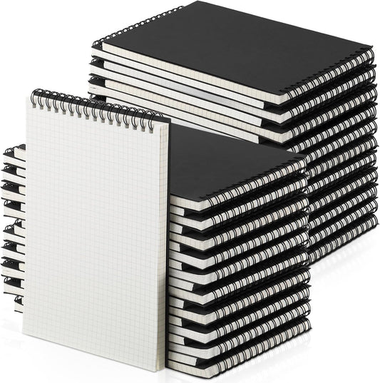 48 Pack Graph Paper Spiral Notepad A5 Top Wirebound Notepad Grid Notebook Steno Pads Memo Notebook Grid Paper 140 Pages for Writing Sketching Drawing Office Supplies (Black)