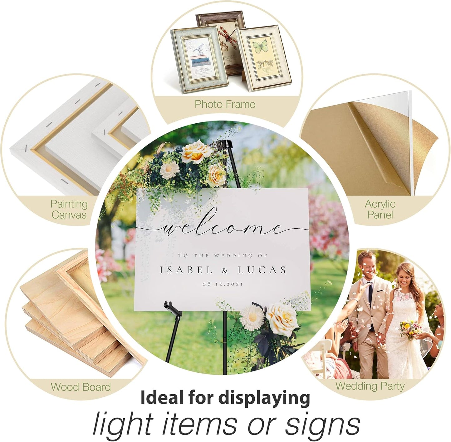 63" Easel Stand for Wedding Sign Poster Display Easel Floor Adjustable Metal Black Art Easel Instant Folding Tripod Easel for Painting Canvas Wedding Welcome Sign Stand, 1Pack