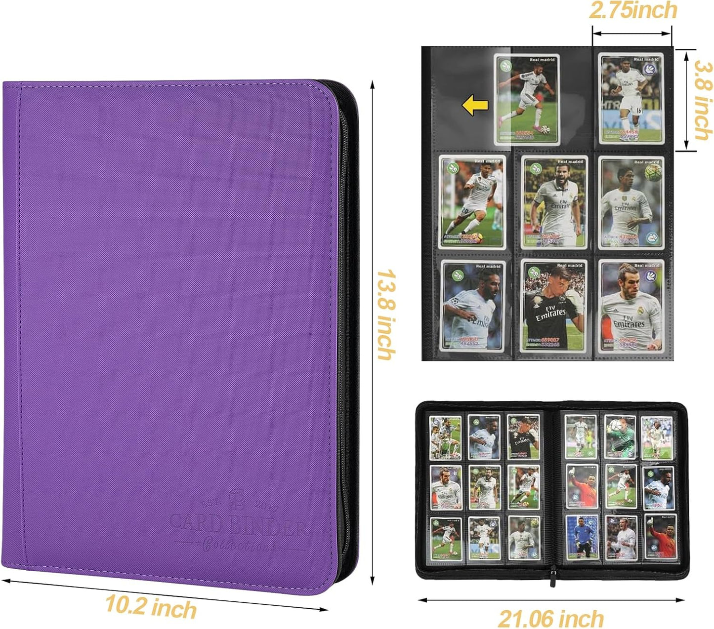 9 Pockets Card Binder,Premium Zip Trading Card Binder,540 Double Sided Pocket PU Collection Binder, Collector Album, Card Folder for MTG, TCG, Business Cards.(Purple)