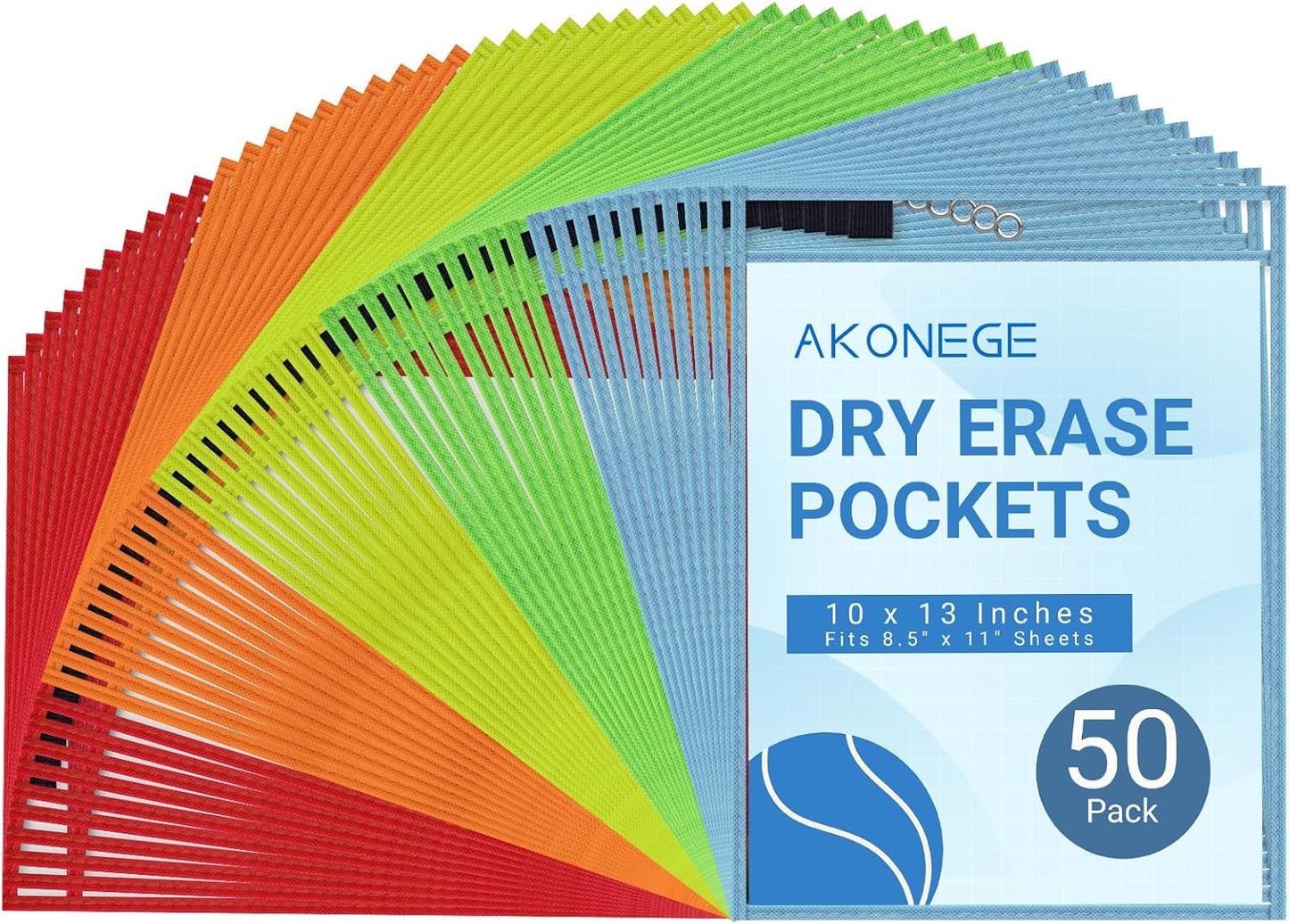 50 Pack Oversized Dry Erase Pocket Sleeves - 10 x 13 Inch Ticket Holders Reusable Clear Plastic Sleeves Sheet Page Protectors for School Teacher Supplies & Classroom Organization, 5 Colors