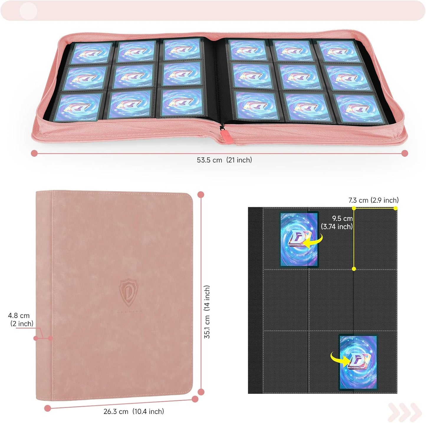 9 Pocket Card Binder,360 Pockets Trading Card Binder,Double Sided Pocket Collection Binder,Card Folder for MTG,TCG,Game Cards,Sport Cards,Pink