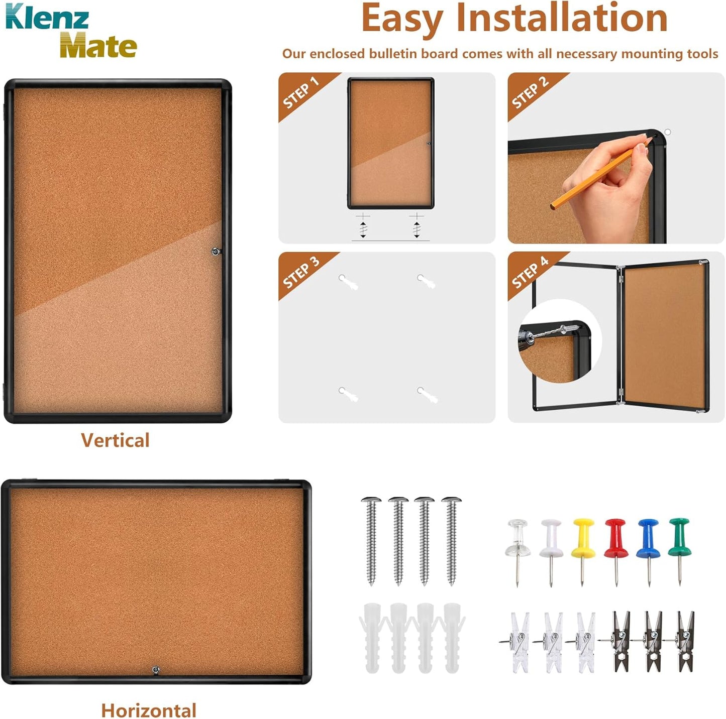 36"x24" Enclosed Cork Bulletin Board Tamper-Proof Dispaly Case,Brown Fabric&Black Aluminium Frame,Shatter Resistant Lockable Bulletin Board with Clear Acrylic Door for School,Office,Community,Hospital