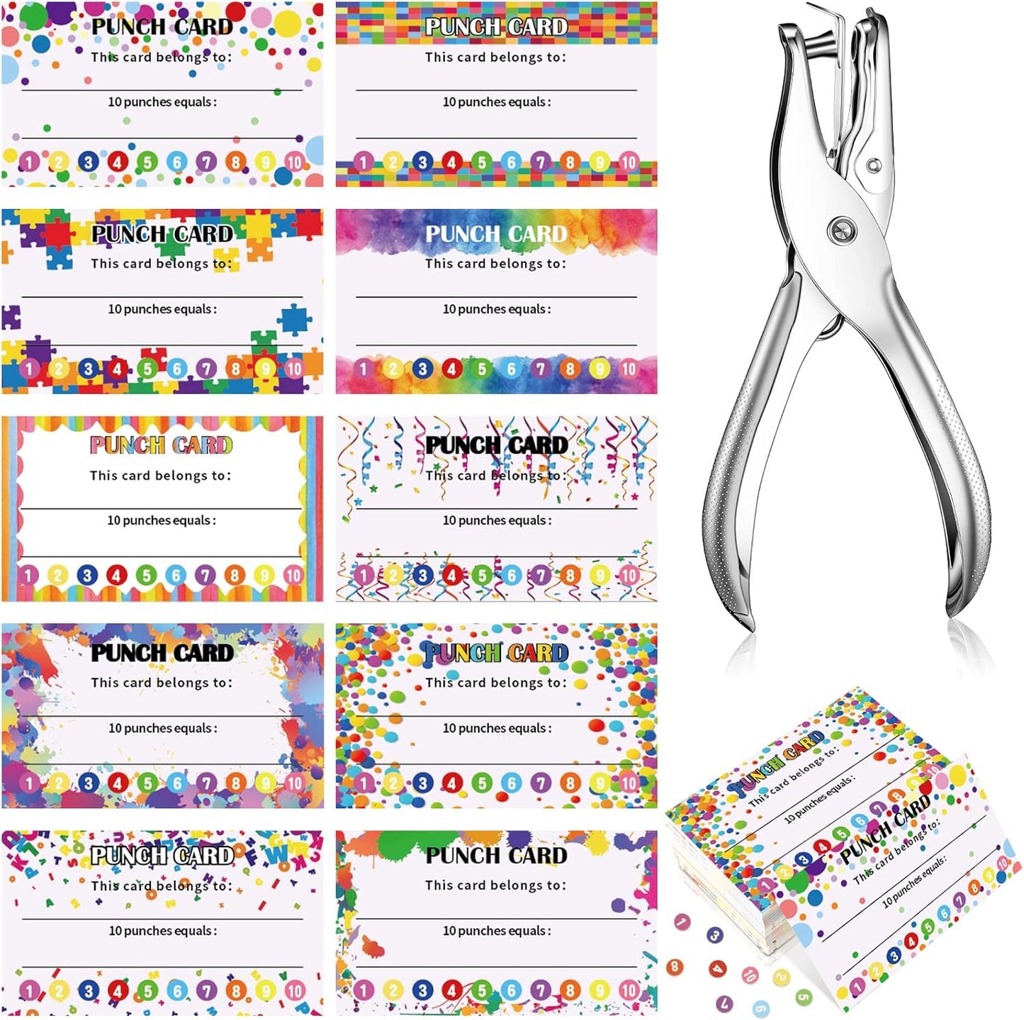 200 Pcs Behavior Punch Cards with Hole Puncher for Kids Incentive Reward Chart Loyalty Card for Classroom Student Teacher Business Kid Award Behavior 3.5 x 2 Inch, 10 Styles(Simple Style)