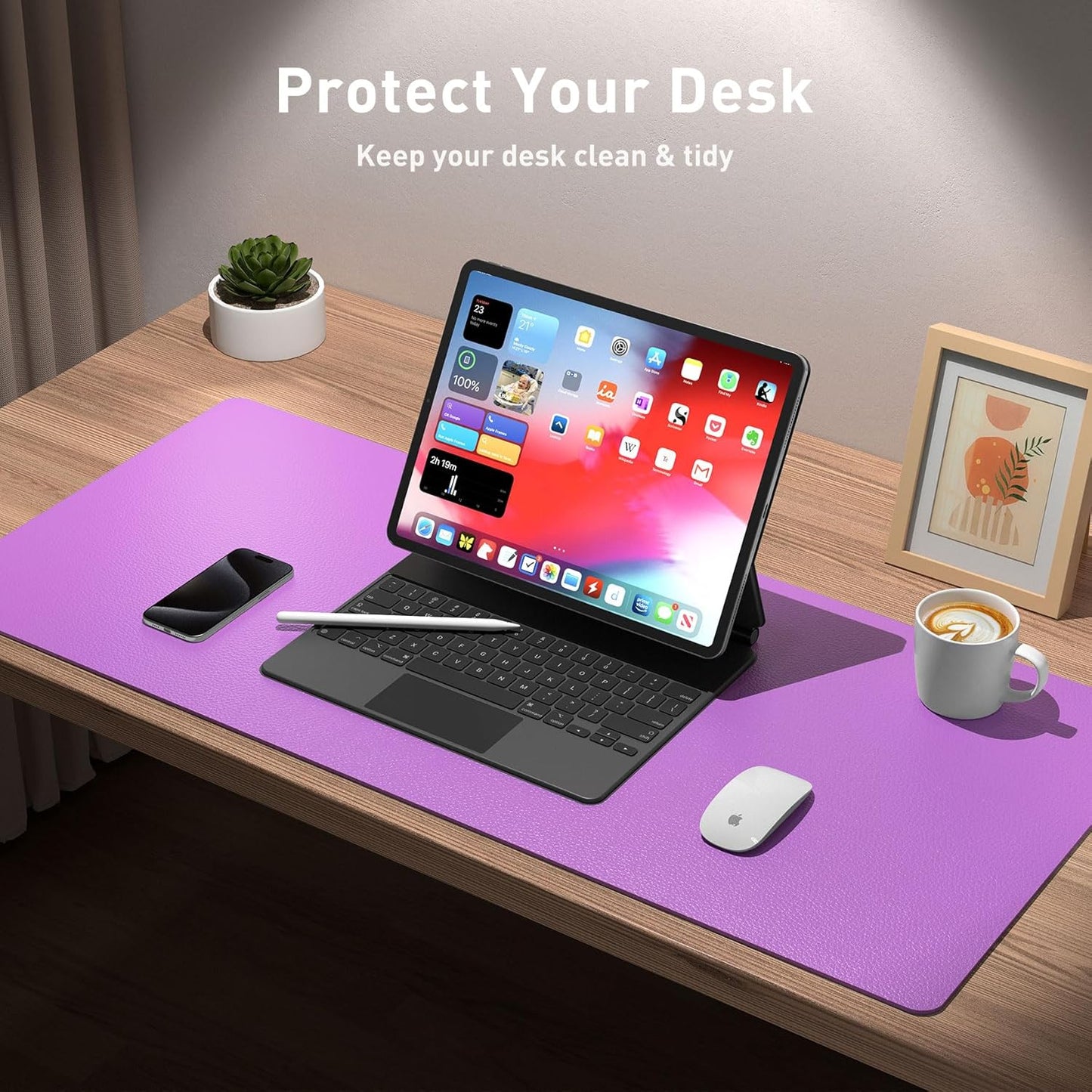 Aothia Leather Desk Pad Protector, Mouse Pad, Office Desk Mat, Non-Slip PU Leather Desk Blotter, Laptop Desk Pad, Waterproof Desk Writing Pad for Office and Home (31.5" x 15.7", Iris Violet)