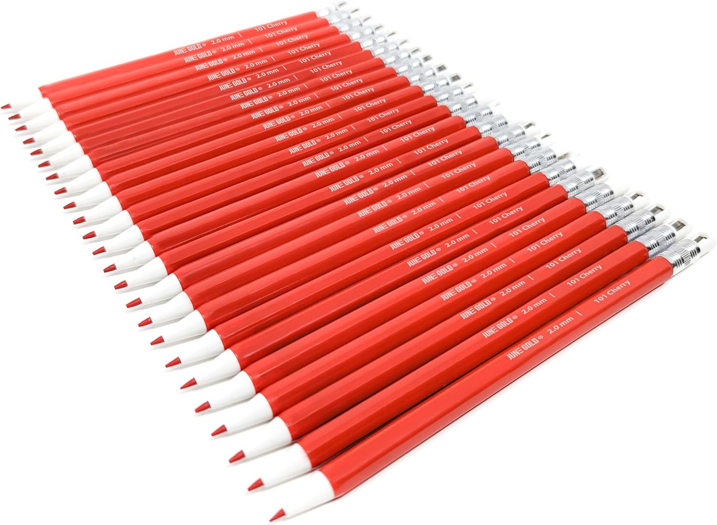 June Gold 24 Red 2.0 mm Mechanical Pencils with Red Color Leads, Bold Thickness, Built in Rear Sharpener (Cherry #101)