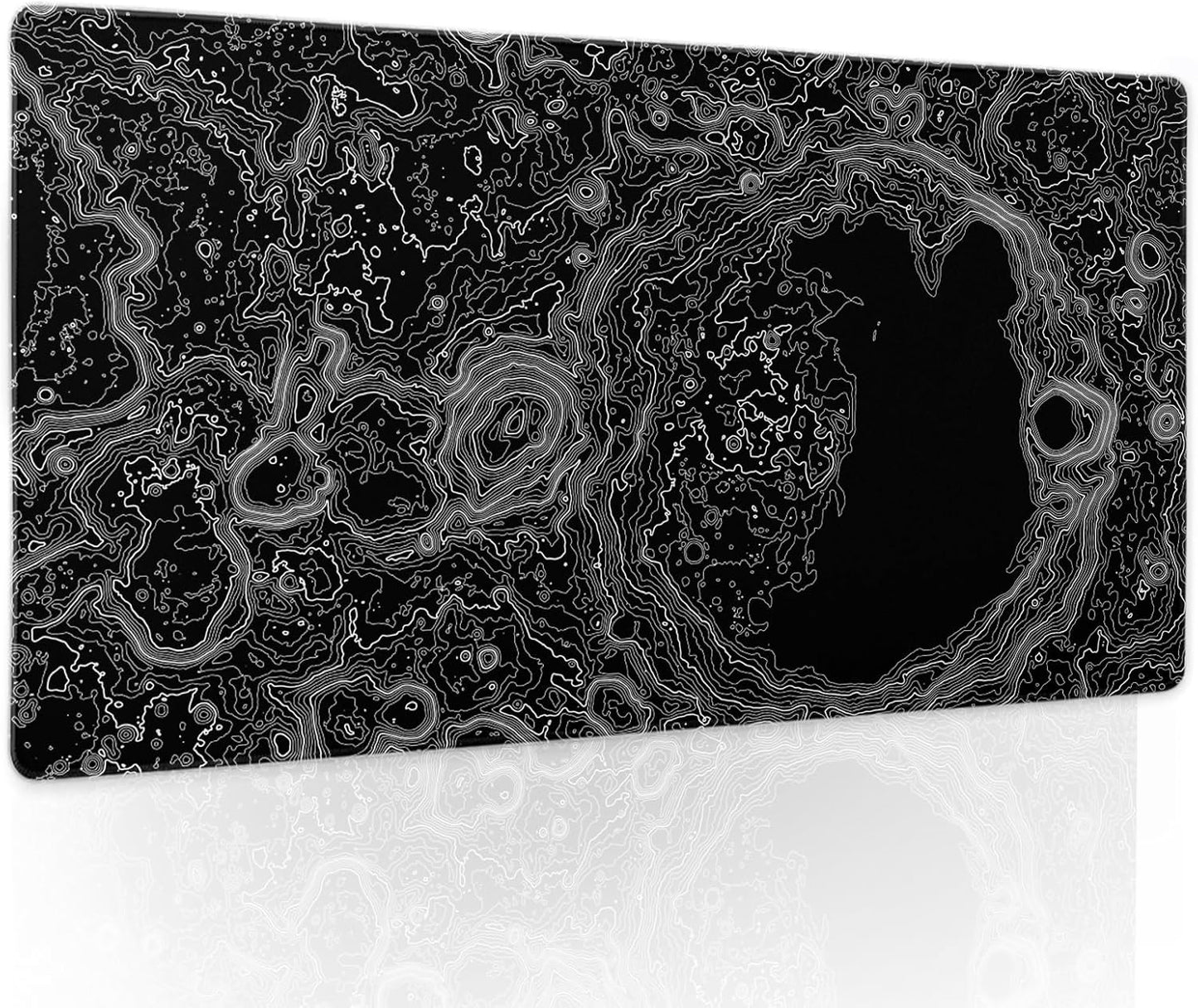 Black Whtie Topographic Gaming Mouse Pad XL Topo Moon Relief Map Extended Large Mat Mousepad Desk Pad Non-Slip Rubber Base Stitched Edge Long Keyboard Playmat for Desk Computer,24x14 Inch