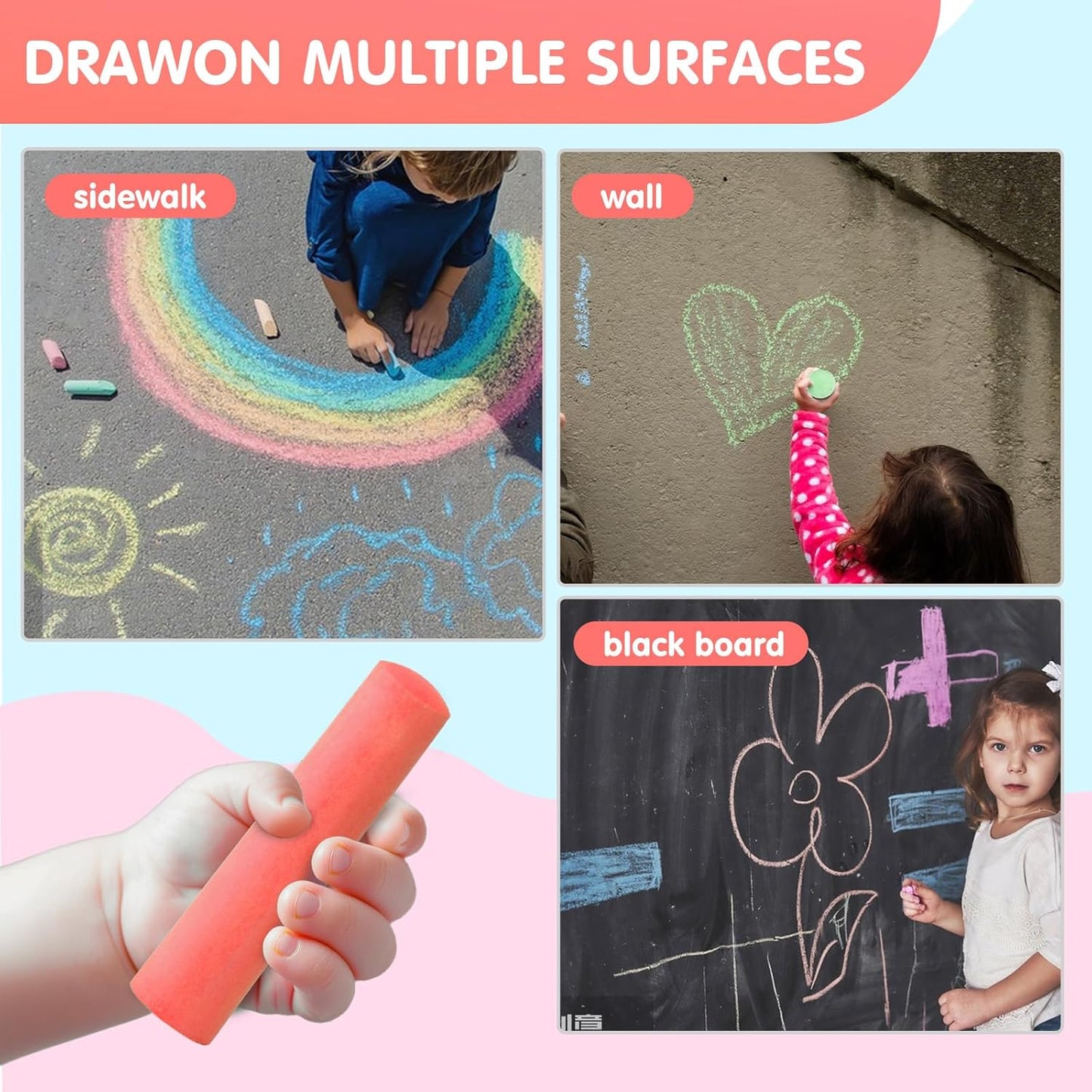 50 Pack Washable Sidewalk Chalks for Kids Non-Toxic Jumbo Chalk for Outdoor Art Play, Colored Chalk for Painting on Chalkboard, Blackboard and Playground(Orange Red)