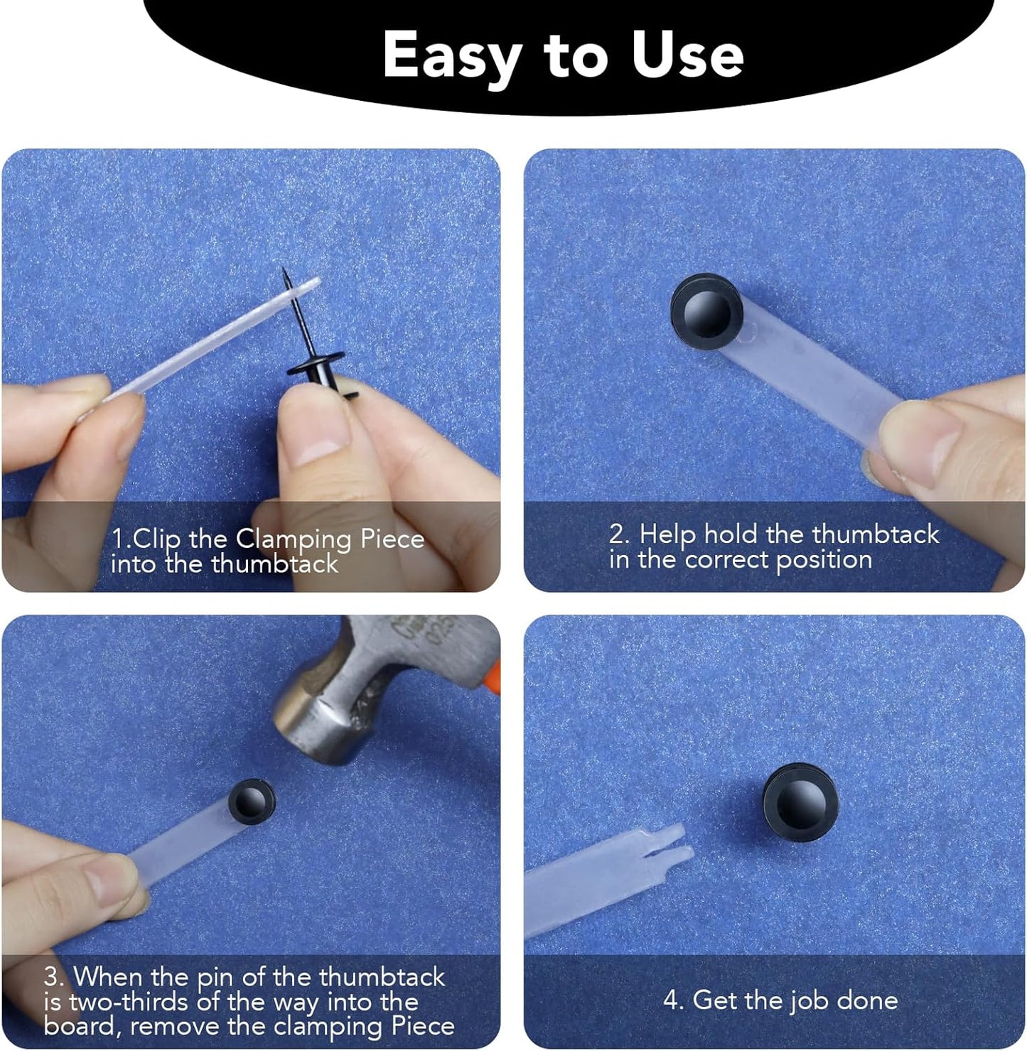 40 PCS Picture Hangers Nails 4 Size Long Heavy Duty Thumb Tacks for Wall Double Headed Push Pins Picture Hooks, Renter Friendly Decor Thumbtacks for Tapestry Frame Art Photos,10/20/ 30/ 50lb(Black)