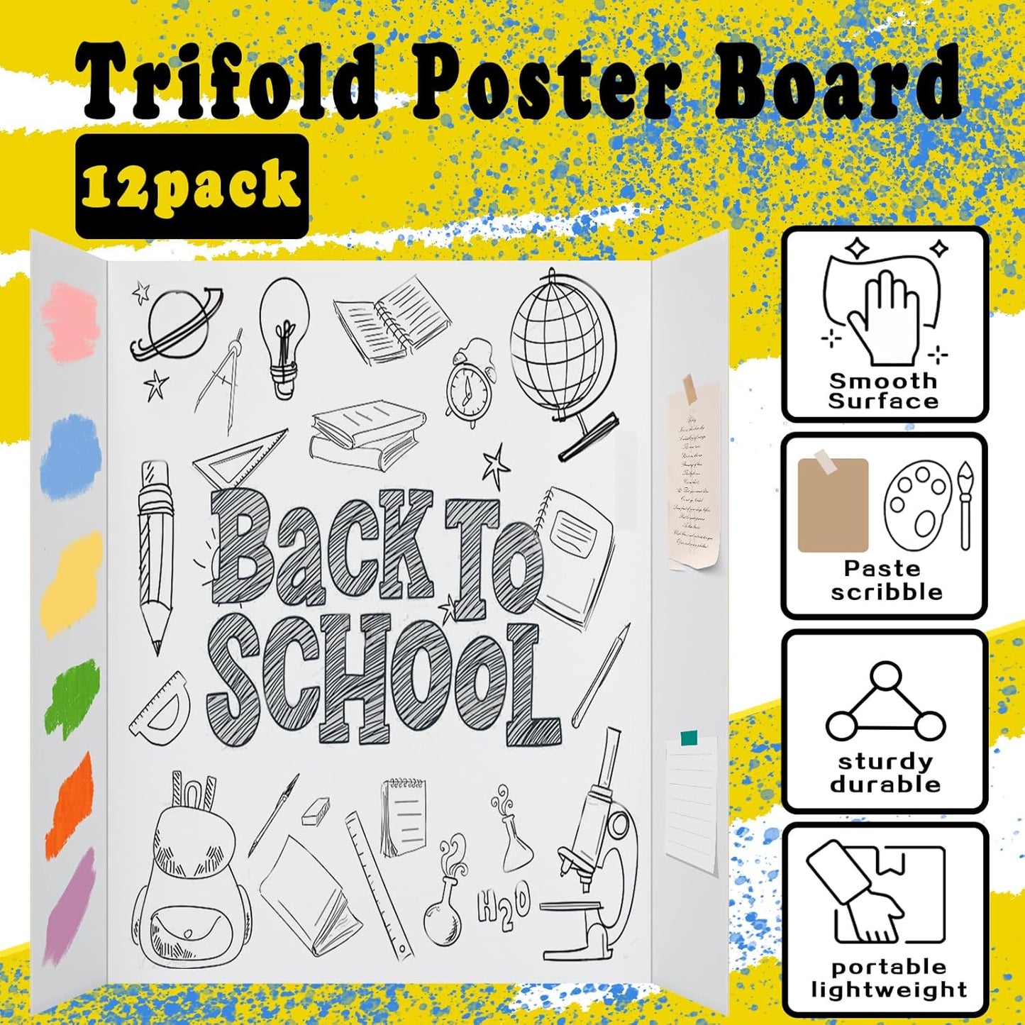 12 Pcs Medium Trifold Poster Board, 26.2" x 17.2" Presentation Board, with Double Sided Tapes and Cardboard, White Corrugated Project Boards/Science Fair/trifold Display Board for School Project