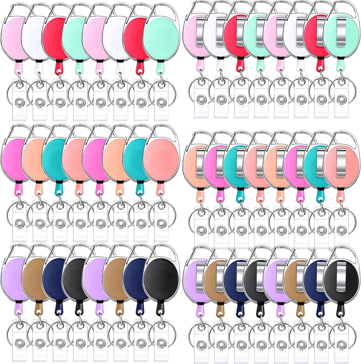 Honoson 50 Pcs Heavy Duty Retractable Badge Reels Batch ID Badge Holder Retractable Clip Bulk Key Holder with Ring for Office Worker Employee, Doctor Nurse Gifts (Multicolor)