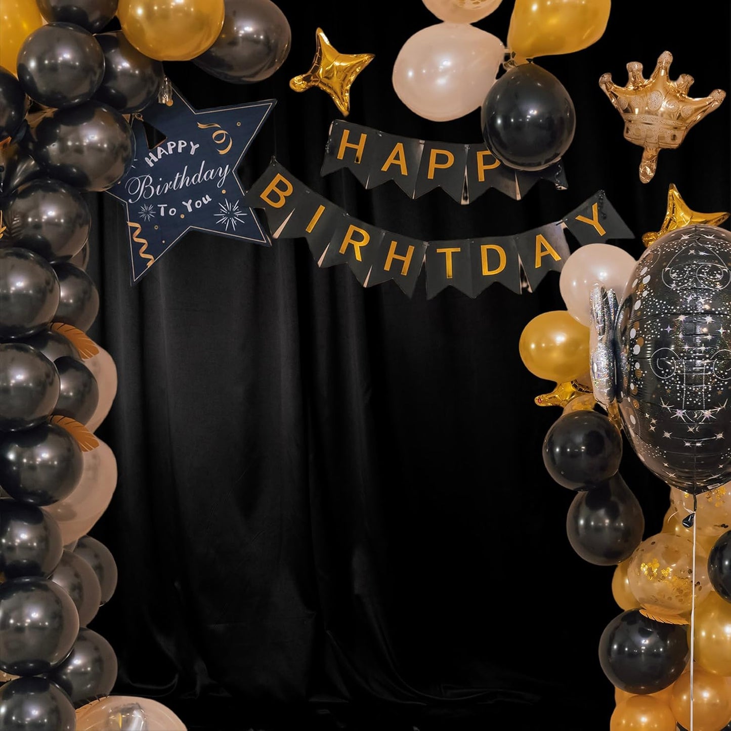 8 x 10 FT Black Backdrop - Premium Polyester for Video Streaming, Portrait Photoshoot, Wall Mounted, Parties and Small Events