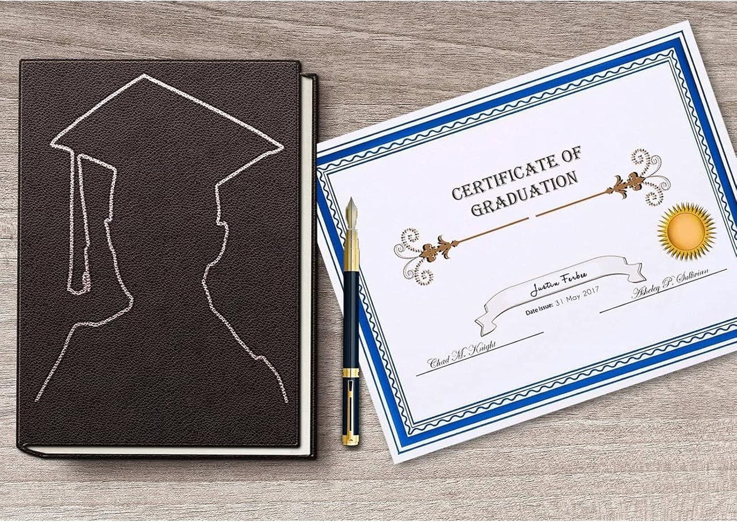 Best Paper Greetings Certificate Paper with Blue Foil Border - 8.5 x 11 In, 50 Sheets - Bulk Blue Border Certificate Paper - Inkjet & Laser Printer Compatible