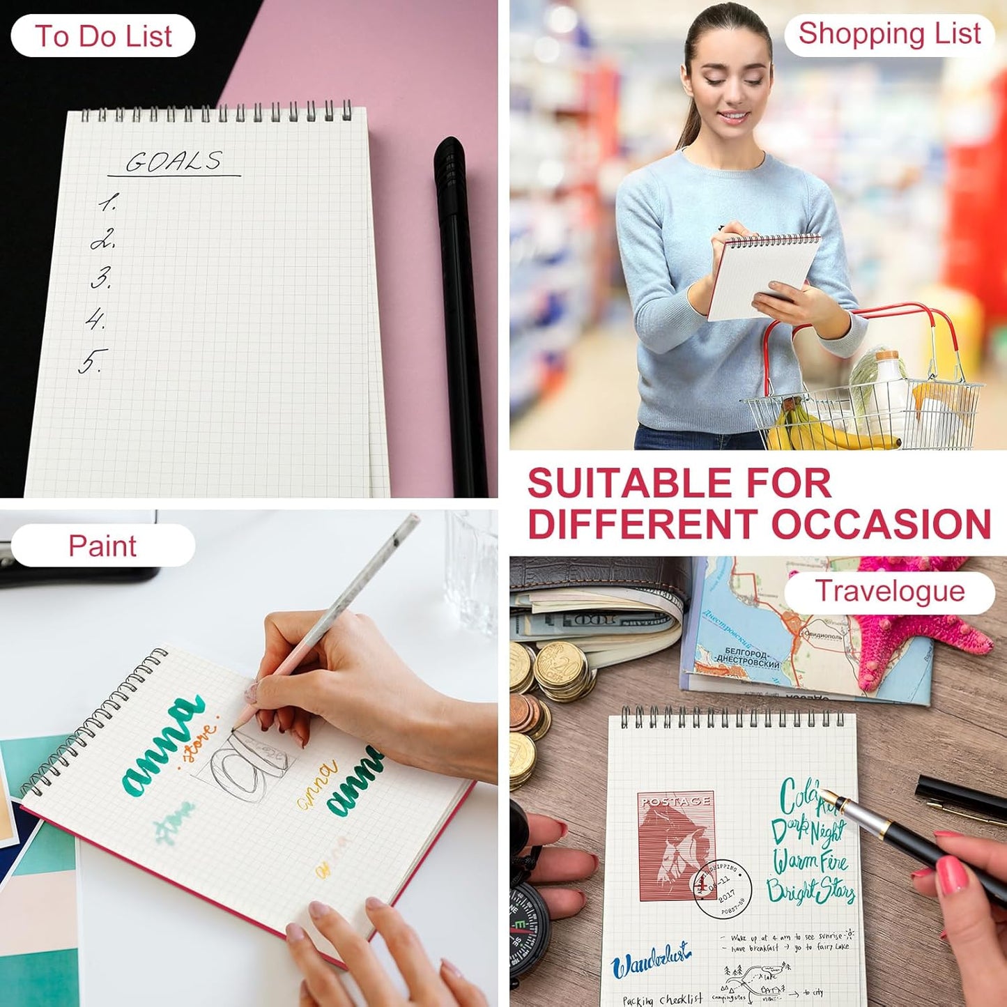 2 Pack Graph Paper Spiral Notepad A5 Top Wirebound Notepad Grid Notebook Steno Pads Memo Notebook Grid Paper 140 Pages for Writing Sketching Drawing Office Supplies (Red)