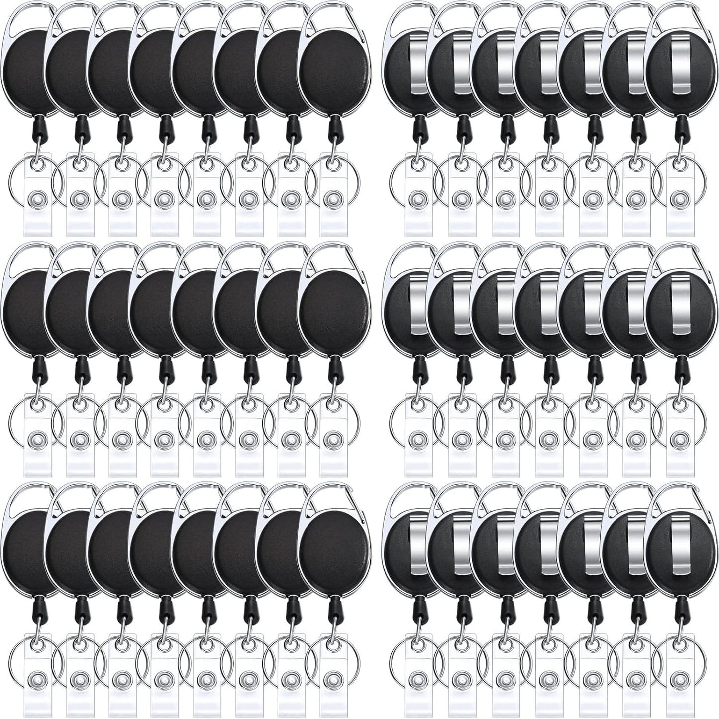 Honoson 50 Pcs Heavy Duty Retractable Badge Reels Batch ID Badge Holder Retractable Clip Bulk Key Holder with Ring for Office Worker Employee, Doctor Nurse Gifts (Black)
