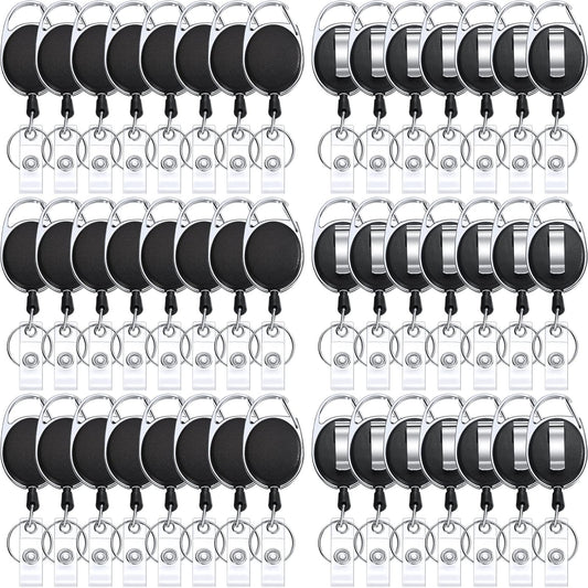 Honoson 50 Pcs Heavy Duty Retractable Badge Reels Batch ID Badge Holder Retractable Clip Bulk Key Holder with Ring for Office Worker Employee, Doctor Nurse Gifts (Black)