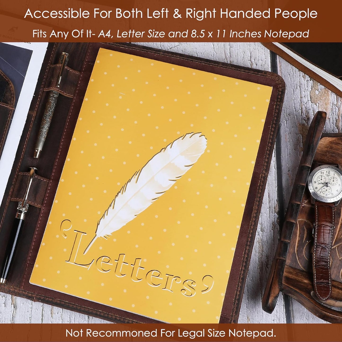 Leather Portfolio Organizer Professional Leather Padfolio for Men and Women A4 Document Folder Resume Holder Legal Pads 8.5 x 11 Padfolio Executive Writing Pad and Document Organizer Brown