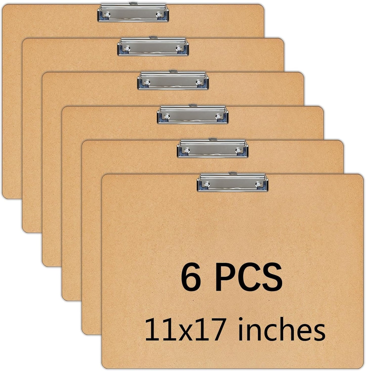 6 PCS Extra Large 11x17 clipboard, Wood Cleats with Low Profile Clips for Drawing, Sketching, and Art Boards, Horizontal Wood Lapping, Landscape Layout (3mm Thickness