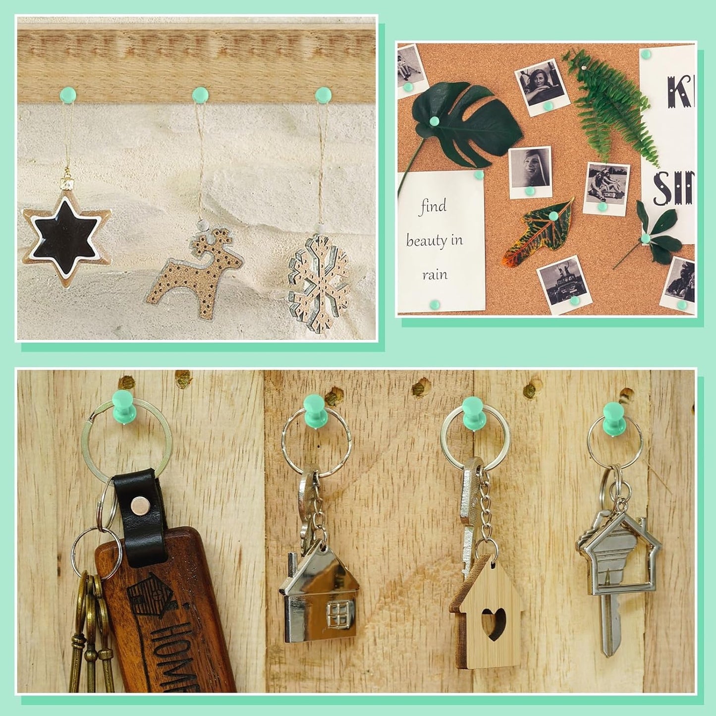 220 Count Green Push Pins, Standard Plastic Head Steel Point Thumb Tacks Decorative Push Pins for Cork Board Wall Hanging