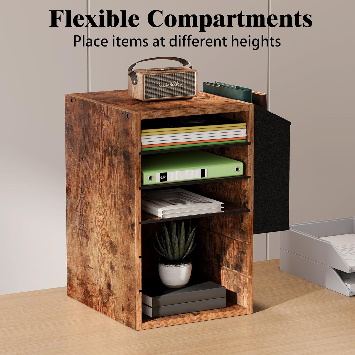 6 Tier Adjustable Countertop Mail Sorter, Mailboxes With Name Slots, Literature Organization Paper Storage Slot, Office Desk File Organizer, Wooden Desktop Mailbox for Classroom, Rustic Brown