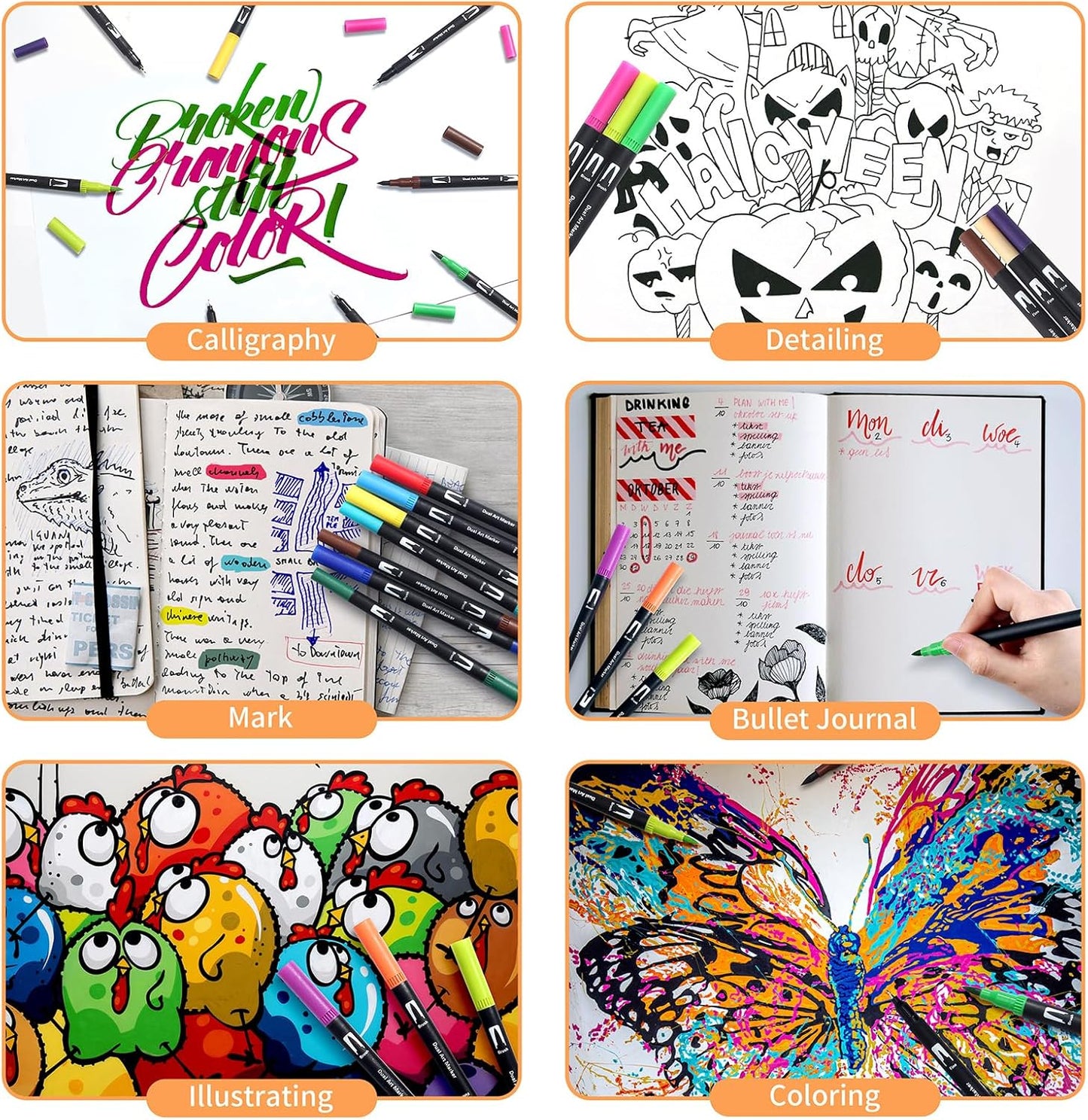 Art Markers Brush Pen, Markers for Adult Coloring Books No Bleeding,32 Colored Pens Fine Point Highlighter Pen & Brush for Adult Kids Coloring Journaling Note Taking Planner