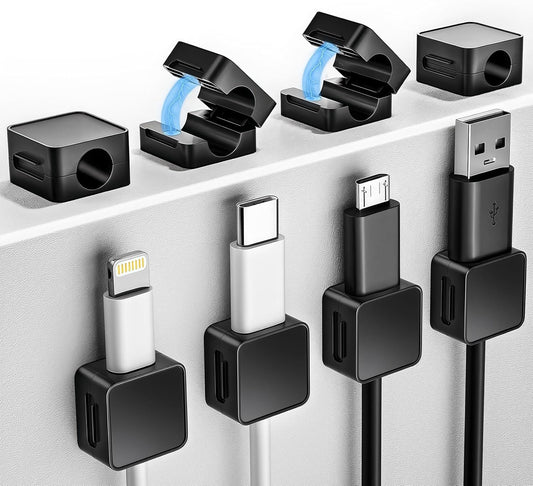 8 Pack Magnetic Cord Organizer Holder, Adjustable Cable Clips, Strong Adhesive Desk Cable Management Clips for Nightstand, Office, Car, Easy Open Design for Tidy Wire Organization