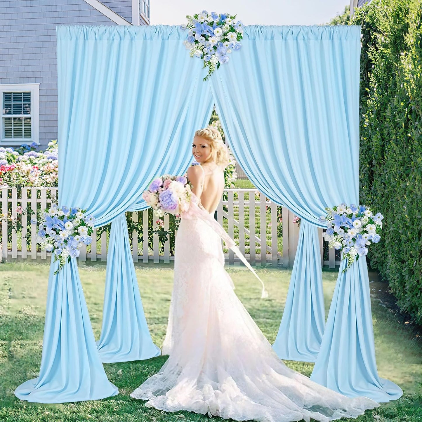 Baby Blue Backdrop Curtains: 4 Panels 5ft x 10ft Polyester Photography Backdrop Drapes - Baby Shower Birthday Party Background