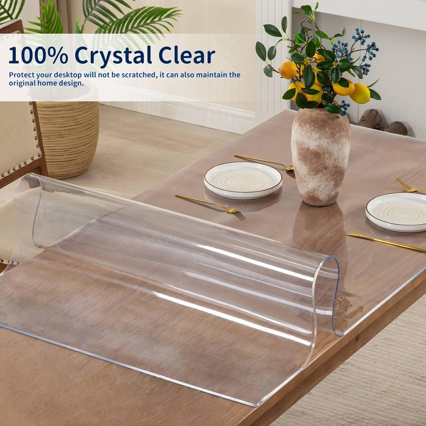 24 x 48 Inch Clear Table Cover Protector, 2mm Thick Clear Table Protector for Dining Room Table, Plastic Table Cover, Waterproof Table Pad for Kitchen, Office