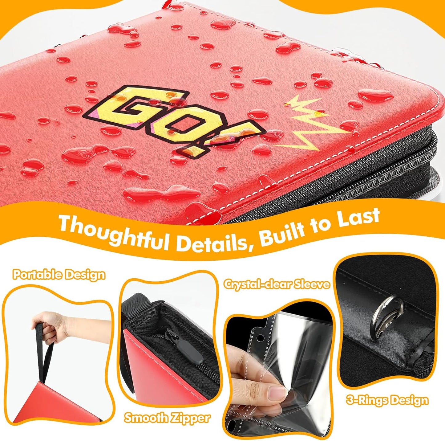 1080-Card Binder – 9-Pocket Trading Card Album with 60 Removable Double-Sided Pages, Water-Resistant PU Leather Zipper Case with Wrist Strap, Fits MTG & Sports Cards – Collector Gift Organizer