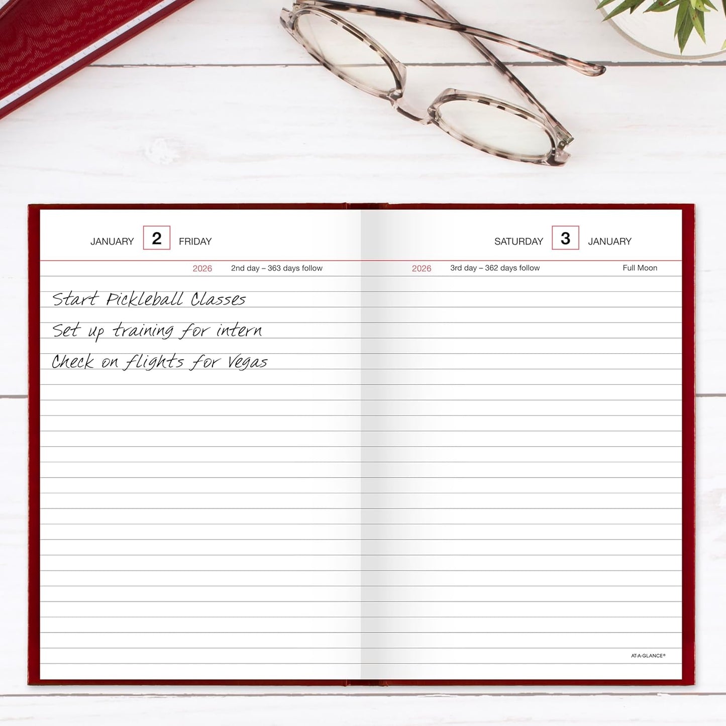 AT-A-GLANCE 2026 Diary, Standard Diary, Daily, 5" x 7-1/2", Small, 12-Month, Hardcover, Red (SD3871326)