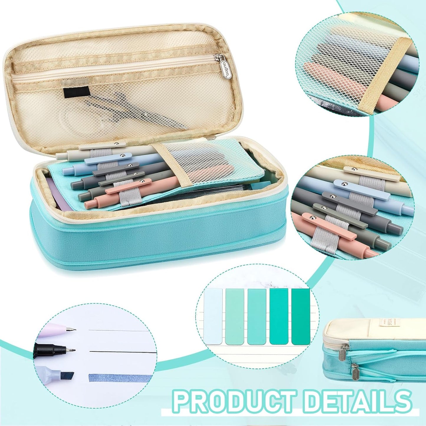 60 Pcs Aesthetic Book Annotation Kit School Supplies Cute Pencil Case with Highlighter Gel Pen Mechanical Pencil Magnetic Bookmarks Transparent Sticky Note Tabs Student Stationary(Mint Green)