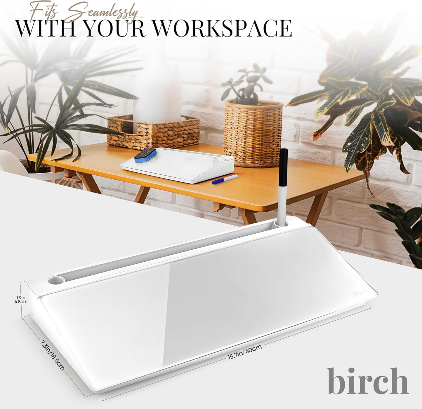 Birch Desktop Whiteboard with Storage & Multiple Markers Surface Desktop Glass Dry Erase Board Desk Top White Board Dry Erase Notepad Desk White Board Tabletop Desk Whiteboard (Cloud)