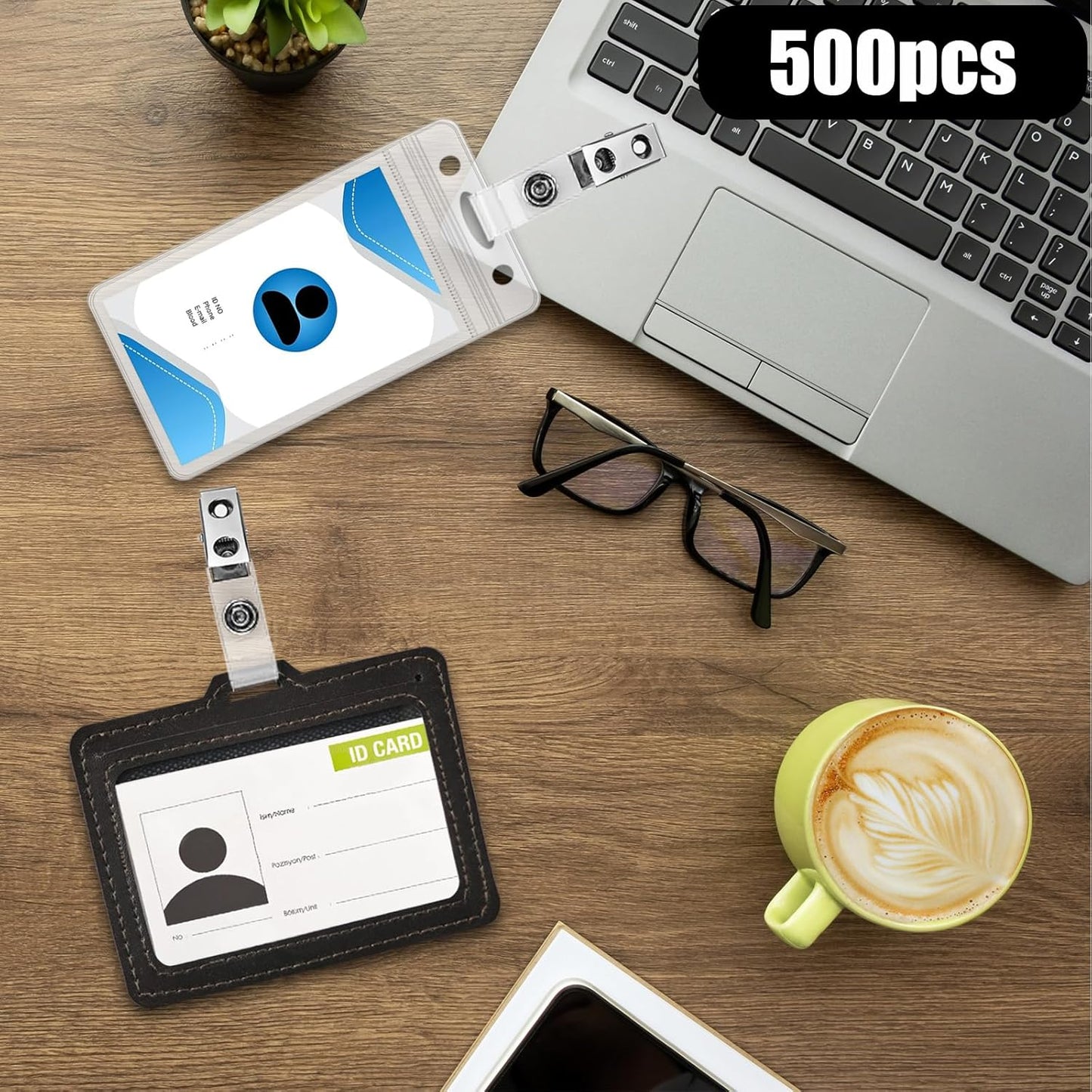 500 Pcs Metal Badge Clips with Clear PVC Straps Double Hole ID Badge Clips for ID Cards and Badge Holders Name Tags Work Office Supplies