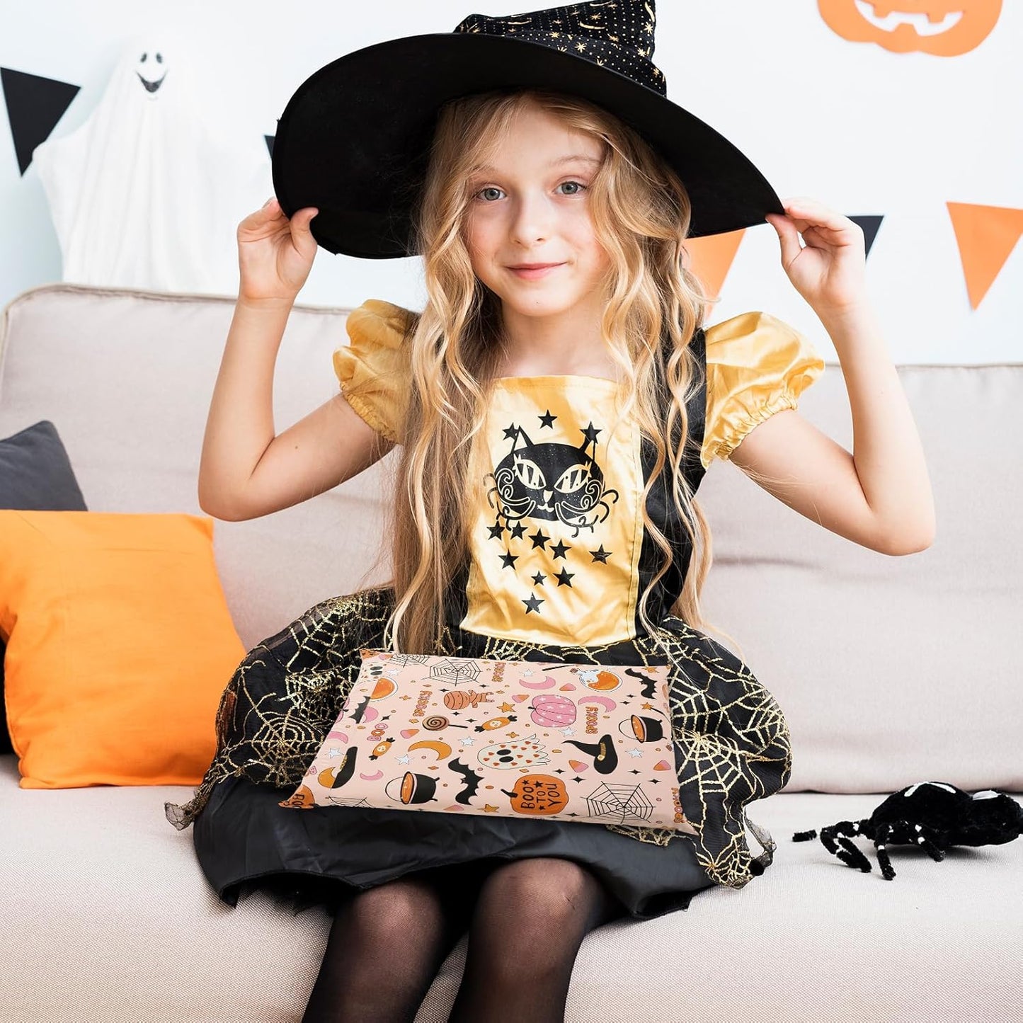 100Pcs Halloween Poly Mailers 10 x 13 Inch Pink Cartoon Spooky Pumpkin Spiderweb Packaging Bags Self Seal Mailing Envelope Bags for Small Business Clothing