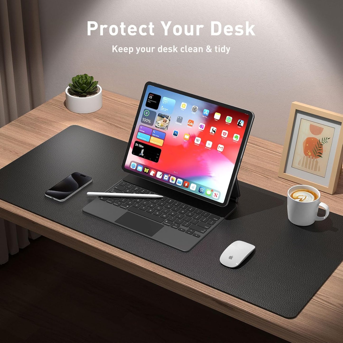 Aothia Leather Desk Pad Protector, Mouse Pad, Office Desk Mat, Non-Slip PU Leather Desk Blotter, Laptop Desk Pad, Waterproof Desk Writing Pad for Office and Home (Black,36" x 17")