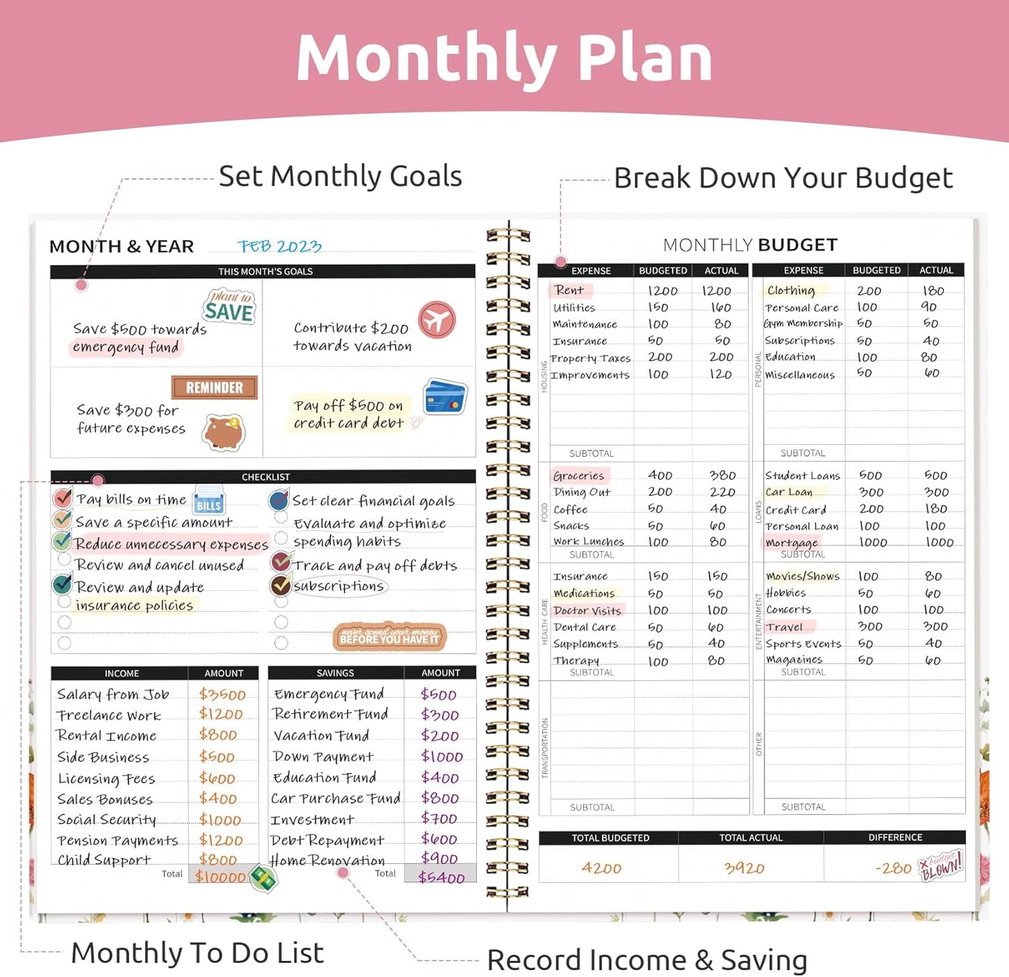 Aesthetic Budget Planner - Monthly Finance Planner with Expense Tracker, Undated Bill Organizer, Budget Notebook to Manage Your Finances, Account Budget Book with Colorful Pattern - Wildflowers