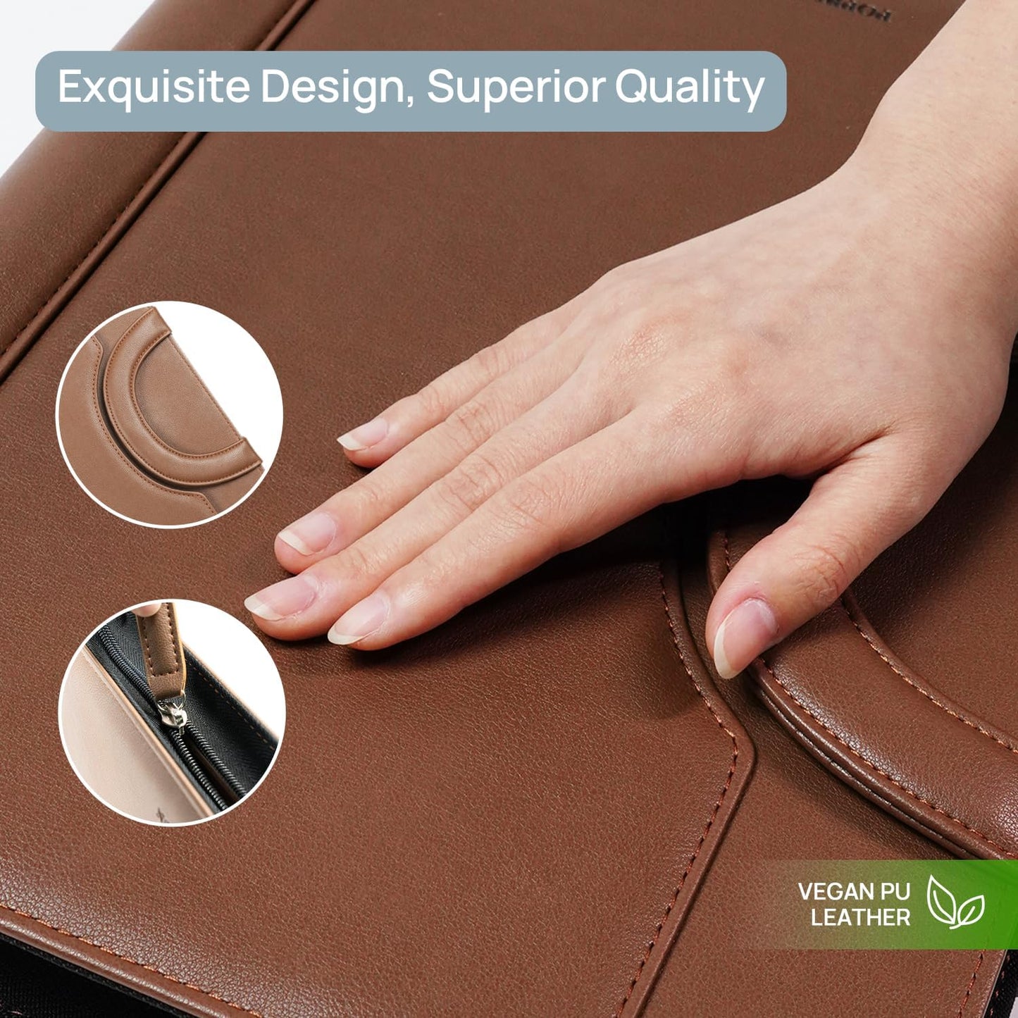 POPRUN Portfolio Binder with Zipper, Leather Padfolio Document Organizer with Storage, Professional Business Briefcase Ideal for Meeting Presentation Work-Includes 50 Sheet Writing Pad, Brown
