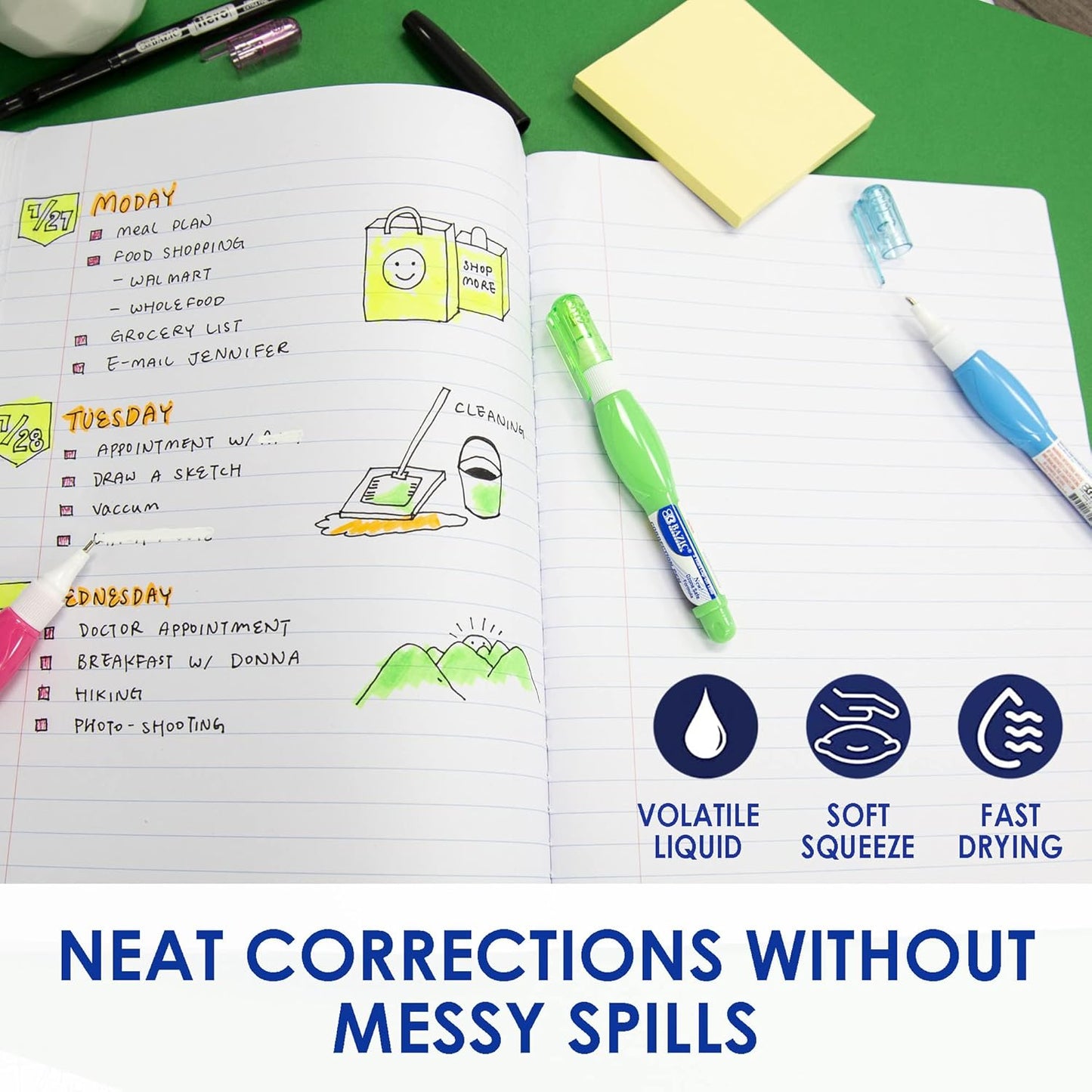 BAZIC Correction Pen (0.1 oz / 3 ml), Precise Metal Tip Applicator, Fine Point Corrections Fluid, White Out Liquid (3/Pack), 144-Packs