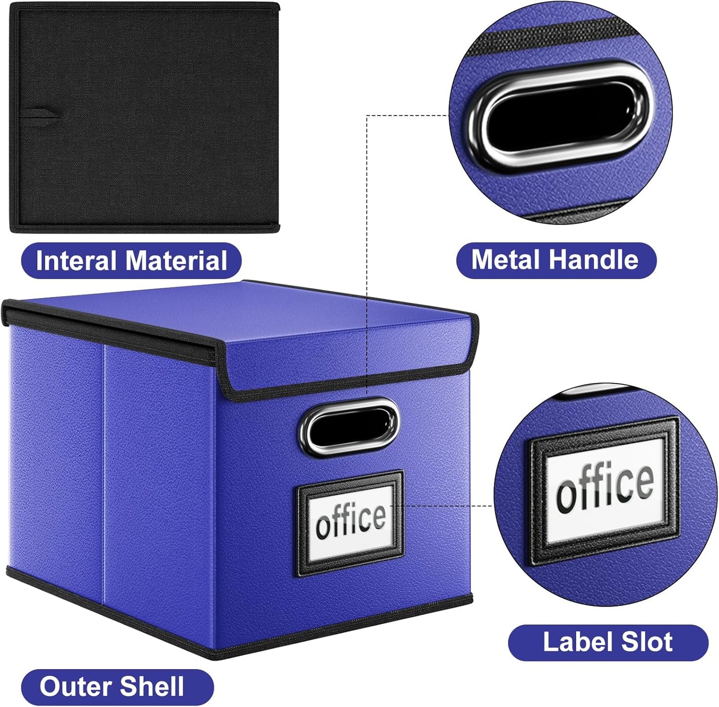 Huolewa Portable Leather File Organizer Boxes with Lids, Collapsible File Folder Organizer Boxes, Decorative Small Filing File Cabinet for Home/Office, Easily Store Documents/Hanging File Folders