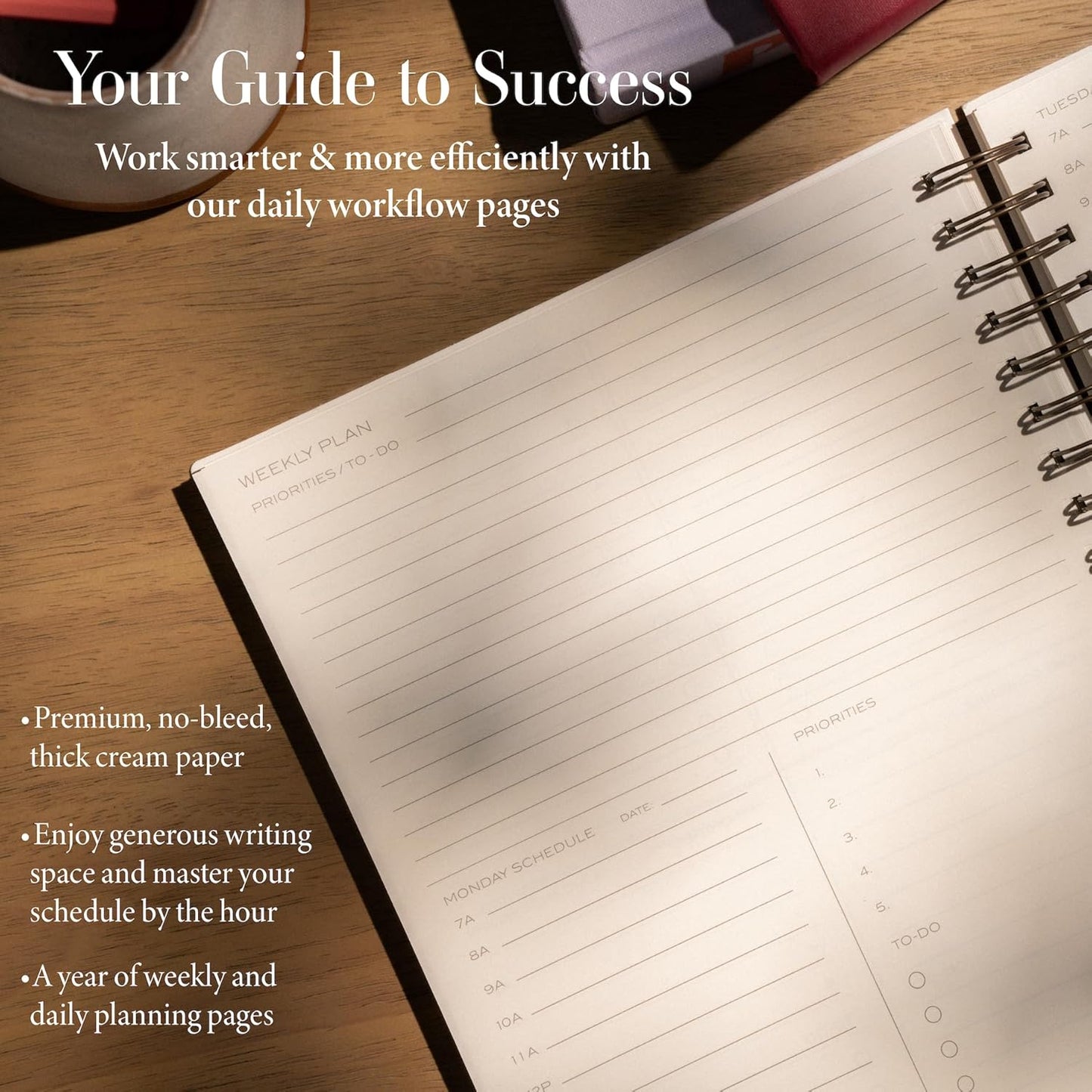 Anecdote Planner 2026 (8.5" x 10") Spiral Notebook - 2026 Daily Planner Weekly and Monthly - Features a Library Buckram Cover, Brass and A4 Size Bleed-Resistant Paper - Organize All 52 Weeks. Start Anytime – Black