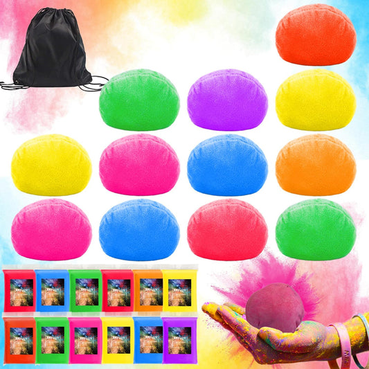 ARELUX Holi Powder Color Run Powder Balls 12 Pack 80g Each Natural, Throwing Balls of Washable Chalk Powder Paint for Color War, Rangoli, Fun Run, Party & Festival