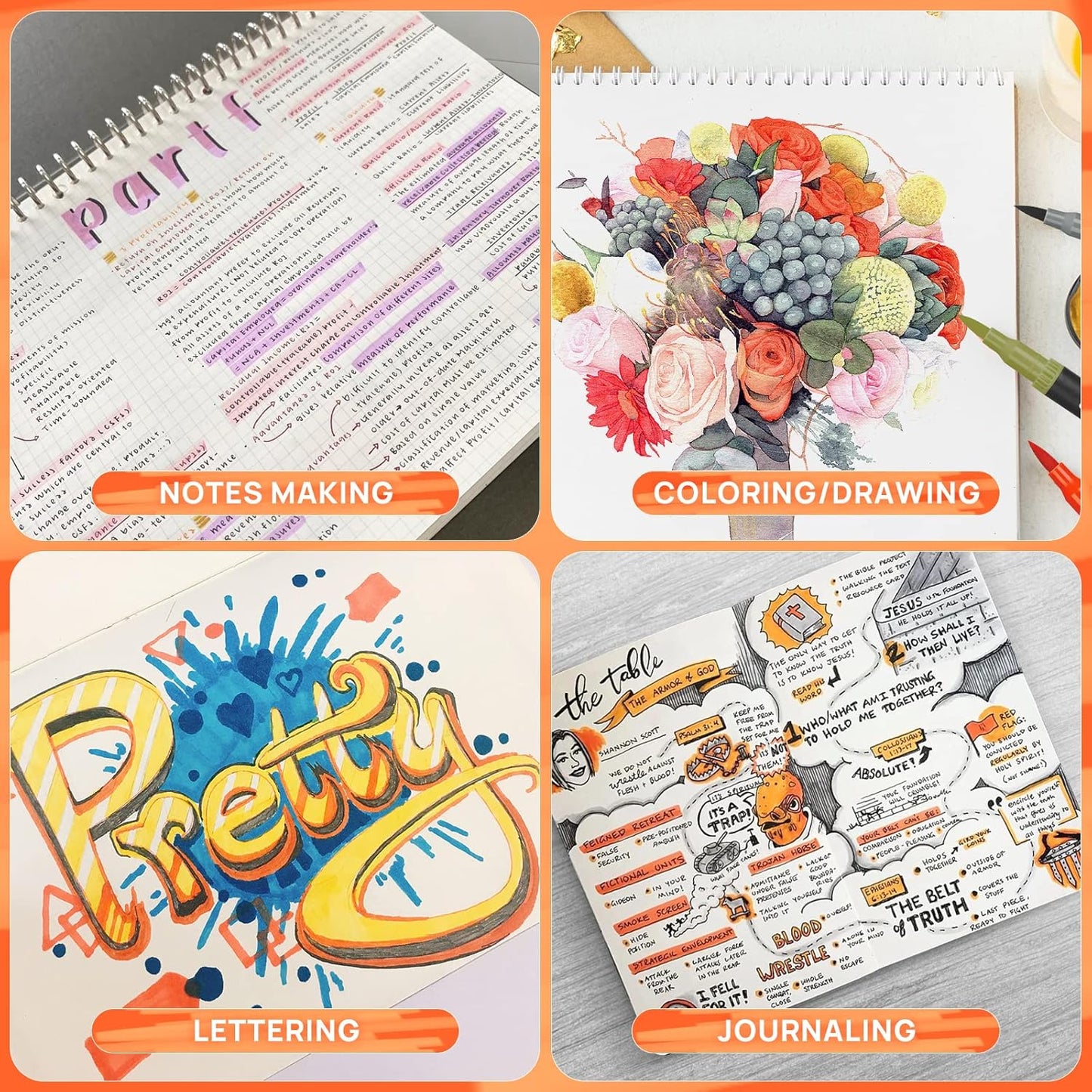 72 Markers Coloring Book for Adult, Dual Brush Marker Pens with Fine and Brush Tip for Kid Adult Artist Drawing Coloring Journaling Lettering Calligraphy